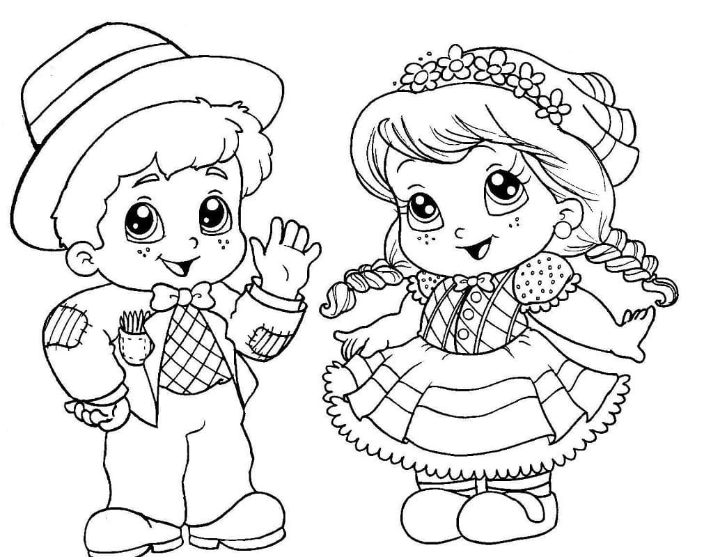 Desenho deCrianças na Festa Junina para colorir