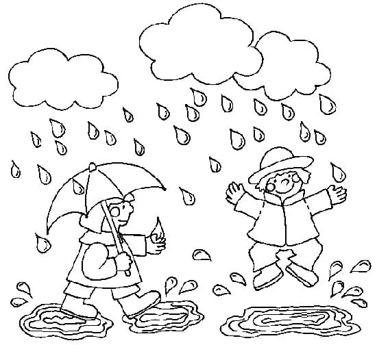 Desenho deCrianças Sob A Chuva para colorir