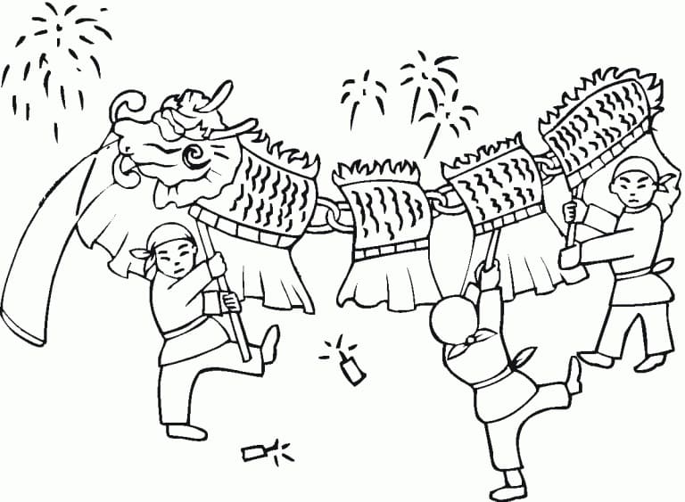 Desenho deDança do Dragão Chinês para colorir