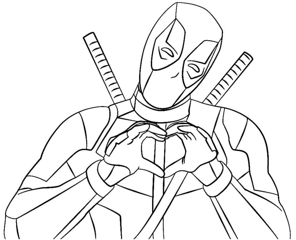 Desenho deDeadpool Fazendo Coração para colorir