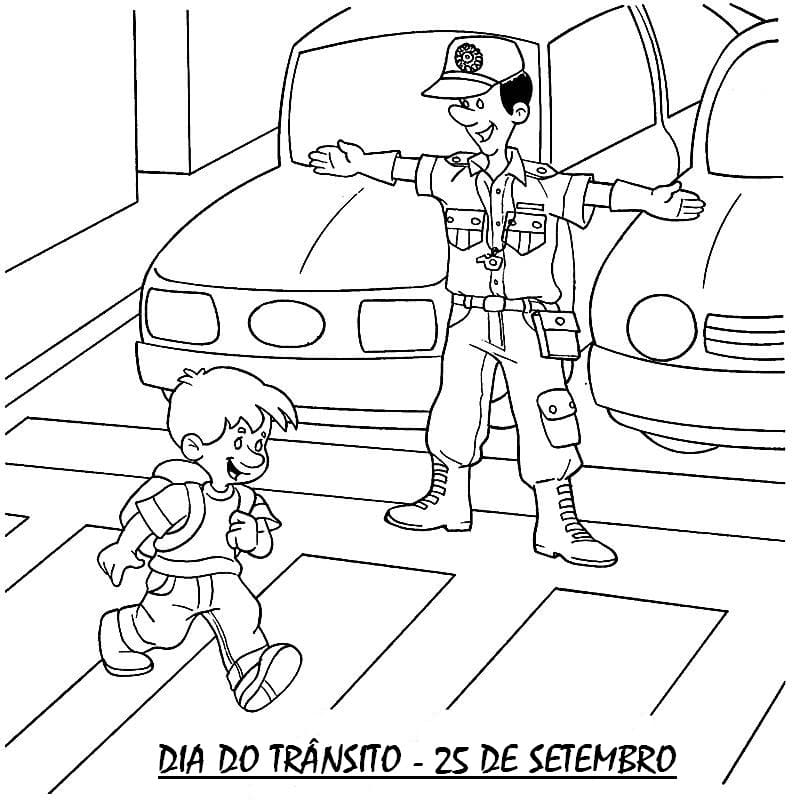 Desenho deDia do Trânsito Grátis Para Crianças para colorir