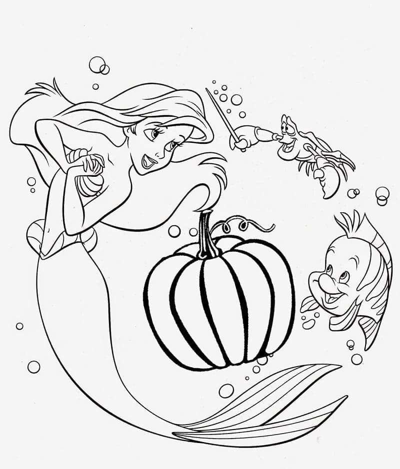 Desenho deDisney Halloween Ariel para colorir