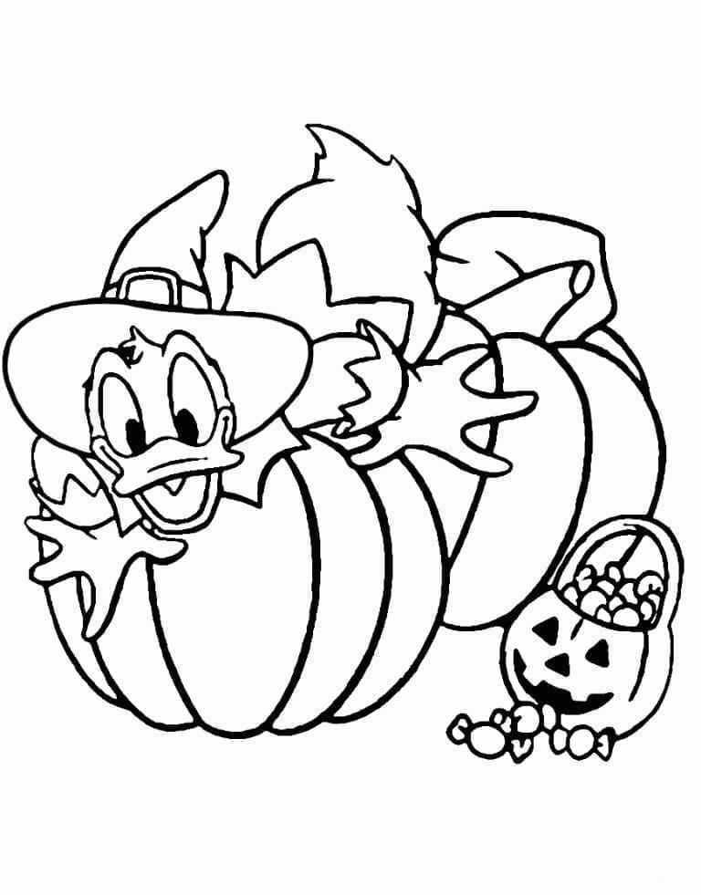 Desenho deDisney Halloween Pato Donald para colorir