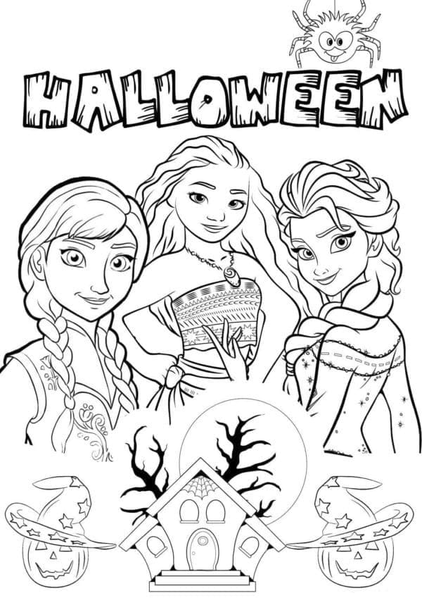 Desenho deDisney Halloween Princesas para colorir