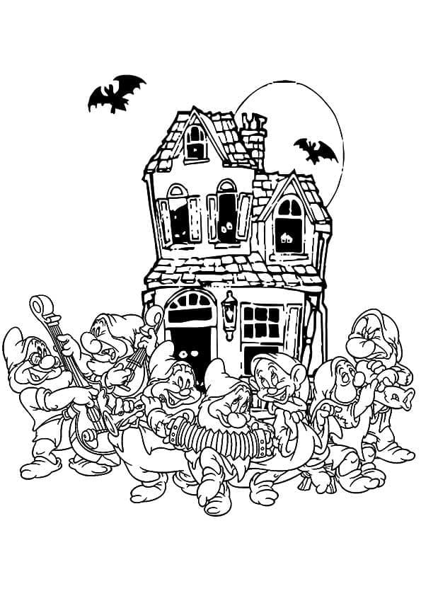 Desenho deDisney Halloween Sete Anões para colorir