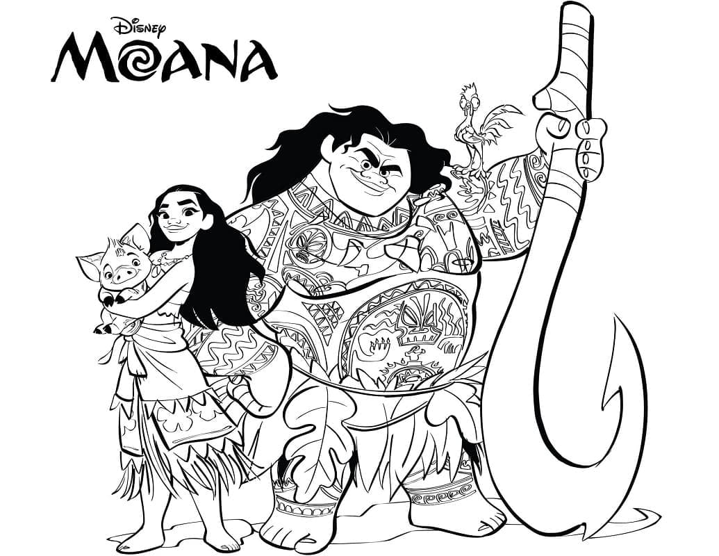 Desenho de Disney Moana com Maui para colorir