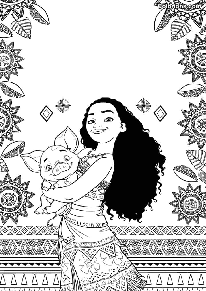 Desenho de Disney Moana e Pua para colorir