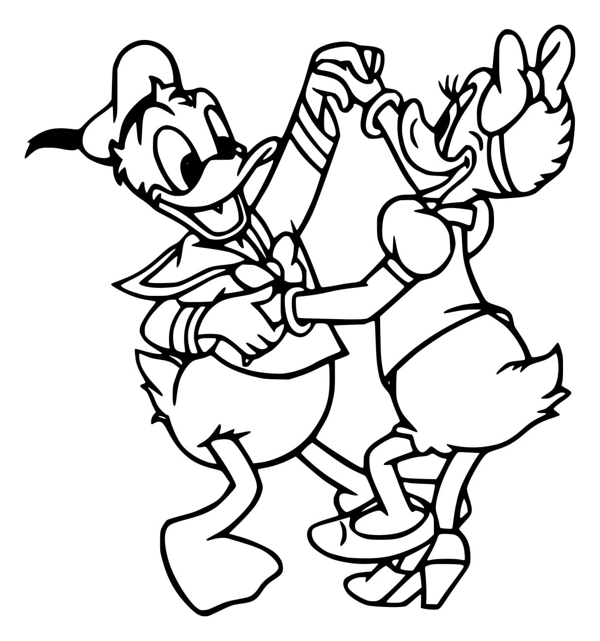 Desenho de Donald Dancando Com Daisy para colorir