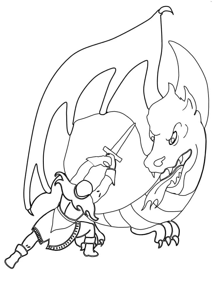 Desenho deDragão vs Cavaleiro para colorir