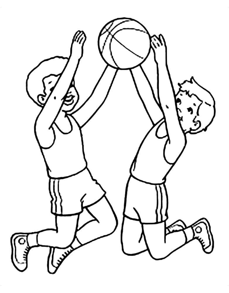 Desenho deDuas Crianças estão Jogando Basquete para colorir