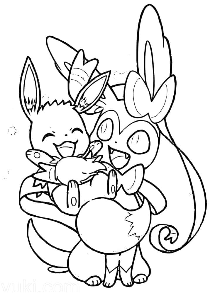 Desenho deEevee e Sylveon para colorir