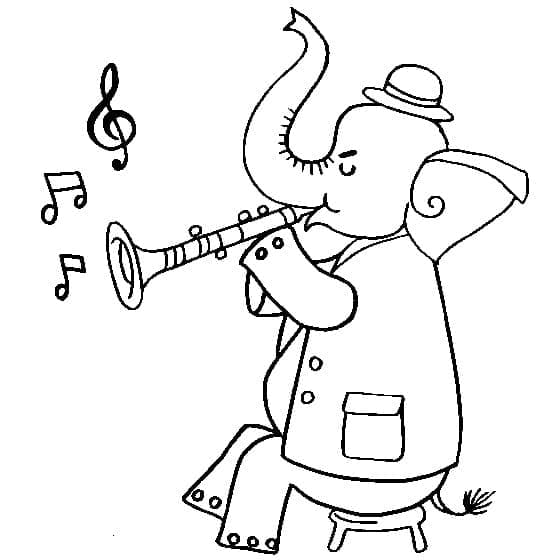 Desenho deElefante Tocando Clarinete para colorir