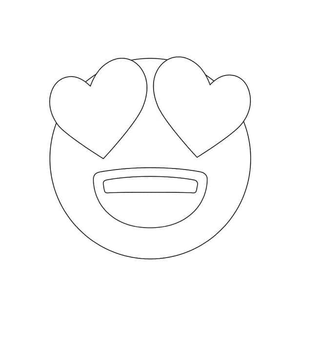 Desenho deEmoji Feliz com Olhos de Coração para colorir