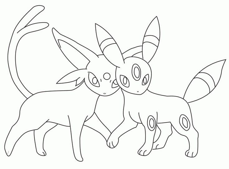 Desenho deEspeon e Umbreon para colorir