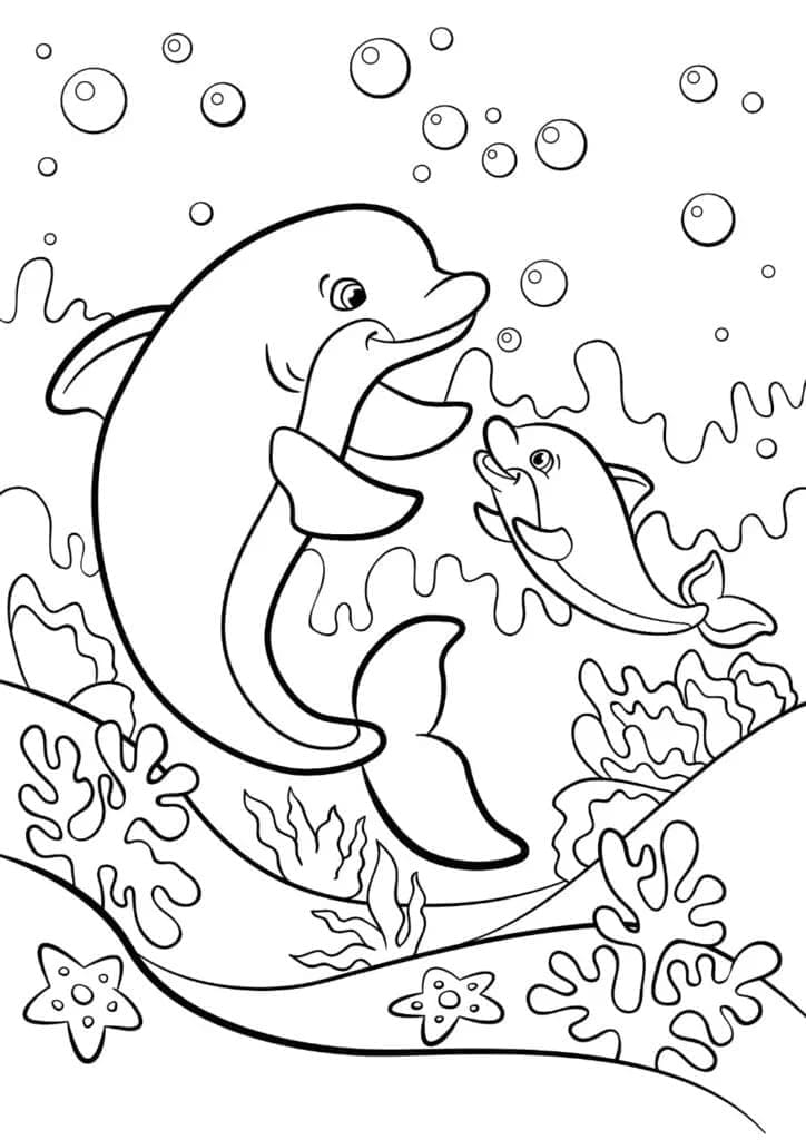 Desenho deFamília de Golfinhos para colorir