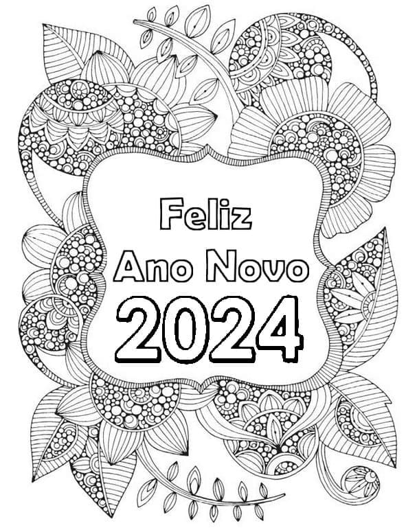 Desenho deFeliz Ano Novo 2024 Para Adultos para colorir