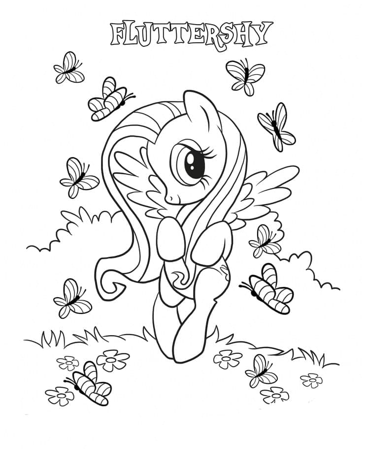 Desenho deFluttershy com Borboletas para colorir