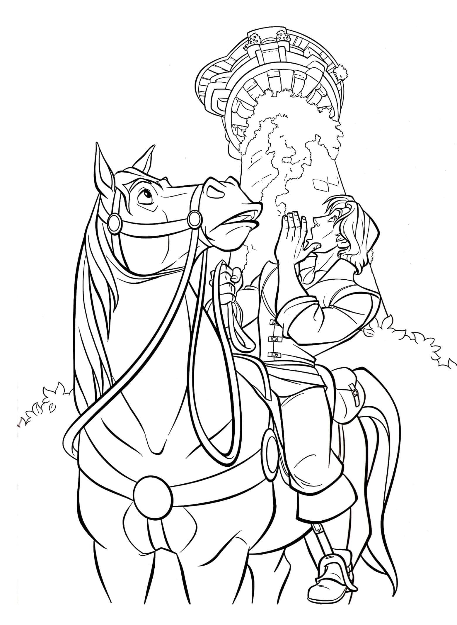 Desenho deFlynn Rider a Cavalo para colorir