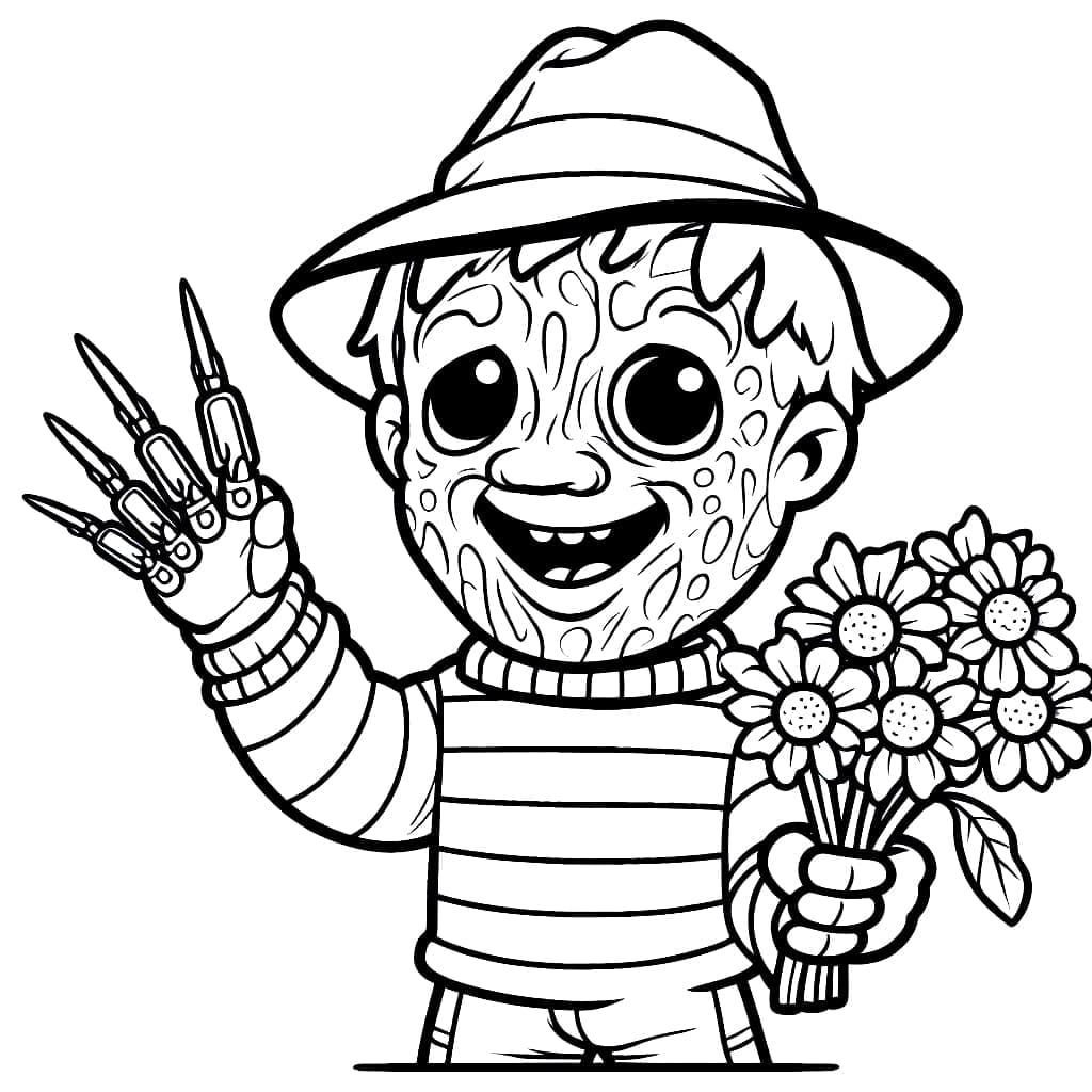 Desenho deFreddy Krueger com Flores para colorir