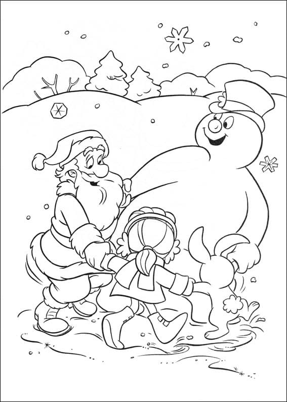 Desenho de Frosty e Papai Noel para colorir