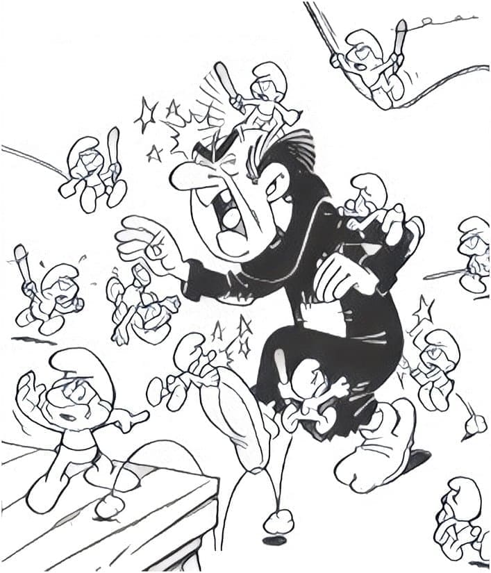 Desenho deGargamel e Smurfs para colorir