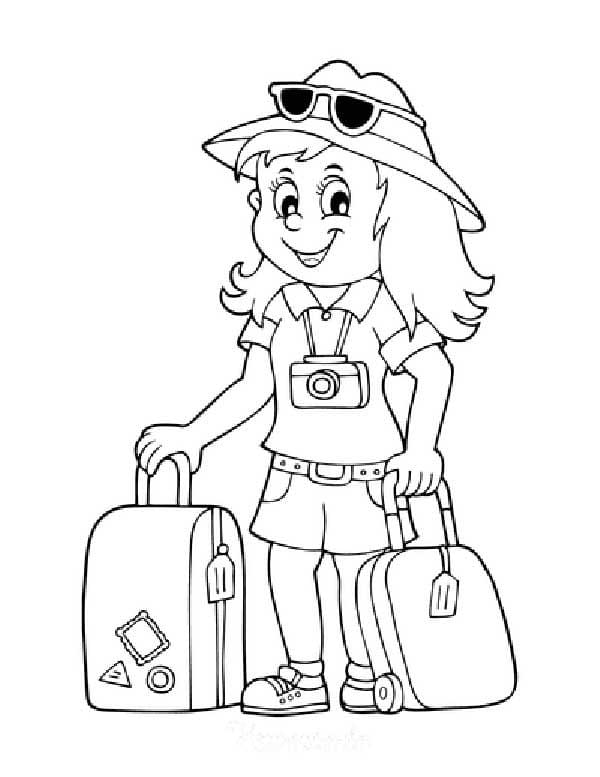 Desenho deGarota Viajando de Férias para colorir