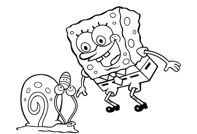 Desenho deGary Caracol com Bob Esponja para colorir