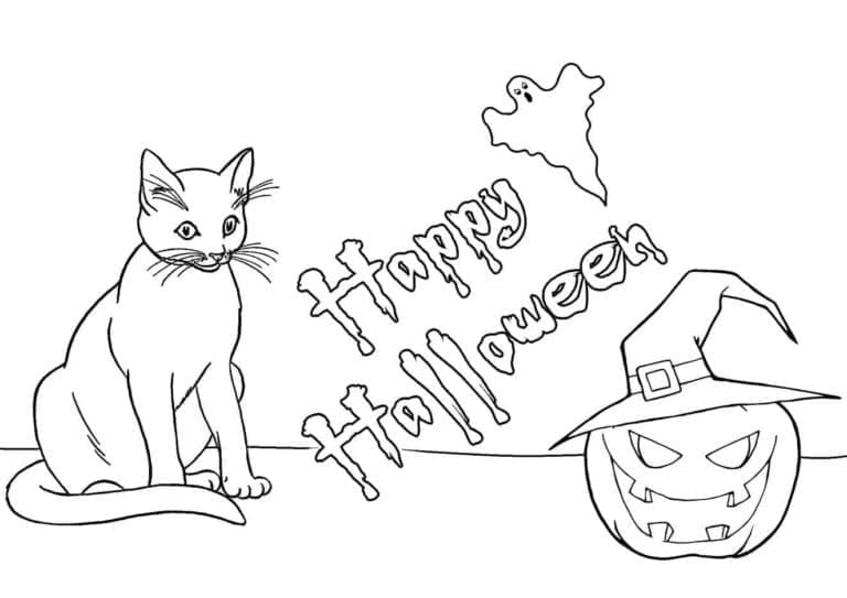 Desenho deGato de Halloween 1 para colorir