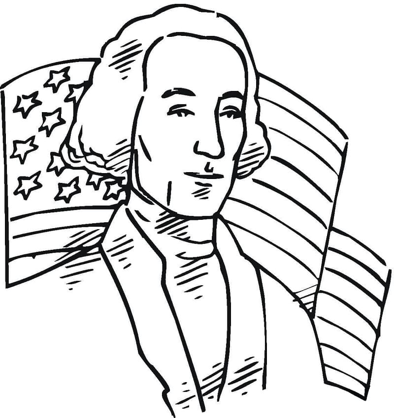 Desenho deGeorge Washington com Bandeira dos Estados Unidos para colorir