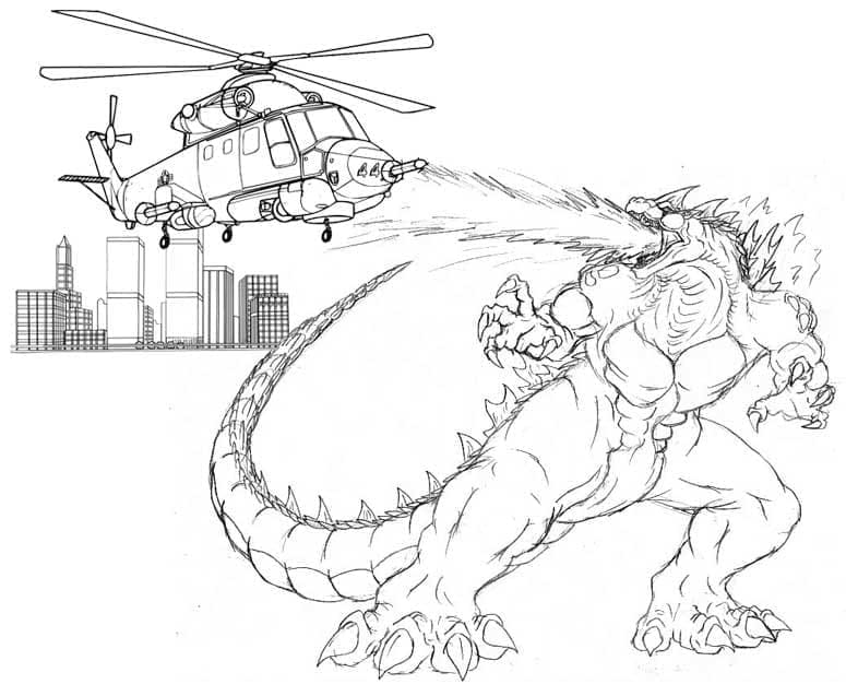 Desenho deGodzilla Atacando Helicóptero para colorir