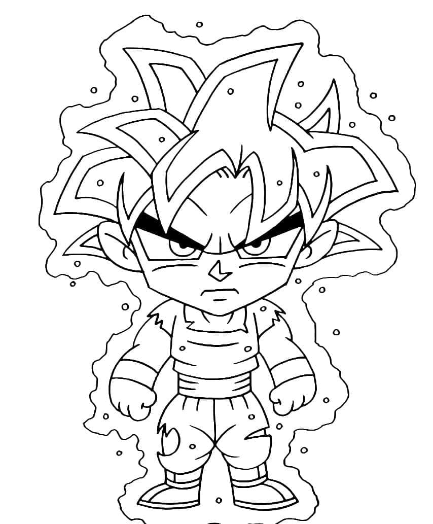 Desenho deGoku Instinto Superior Chibi para colorir