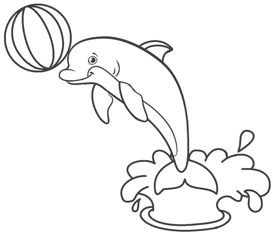 Desenho deGolfinho com Uma Bola para colorir