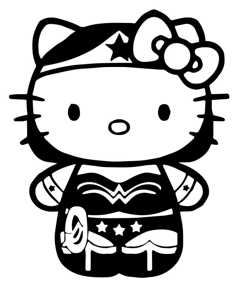 Desenho de Hello Kitty Mulher-Maravilha para colorir