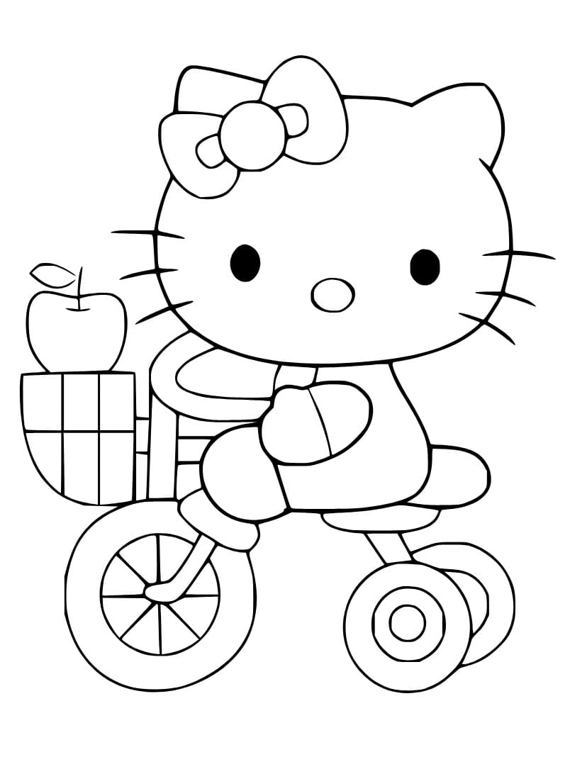 Desenho deHello Kitty no Triciclo para colorir