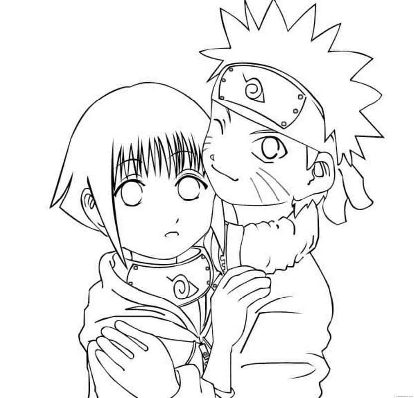 Desenho deHinata e Naruto para colorir