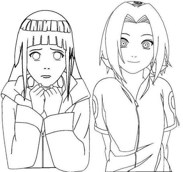 Desenho deHinata e Sakura para colorir