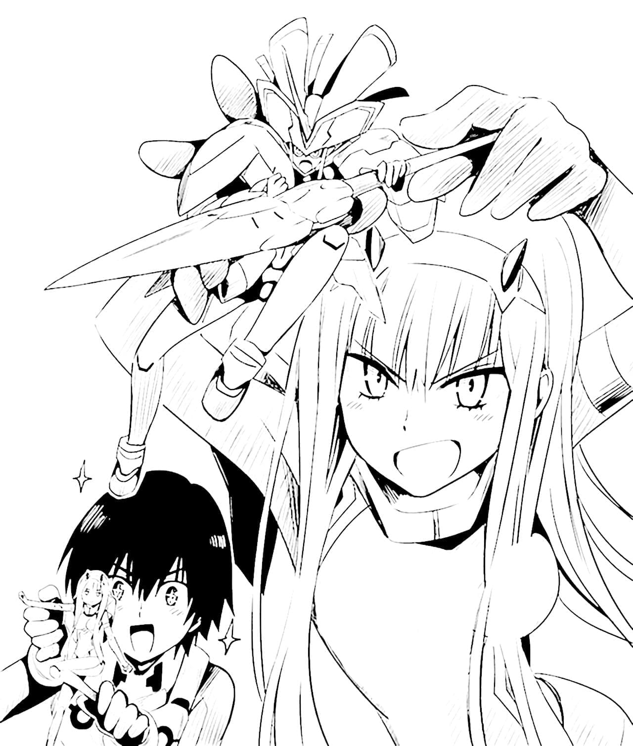 Desenho deHiro e Zero Two para colorir