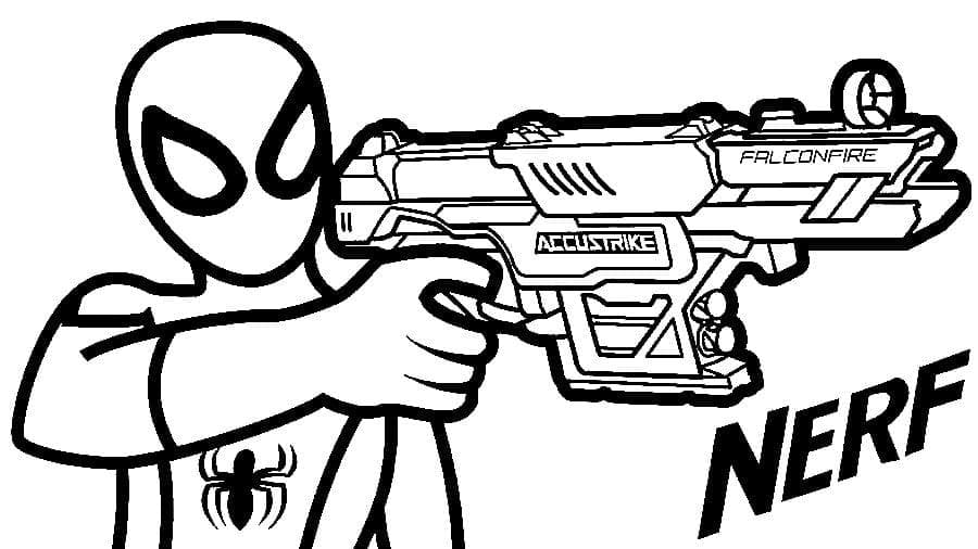 Desenho deHomem-Aranha e Arma Nerf para colorir