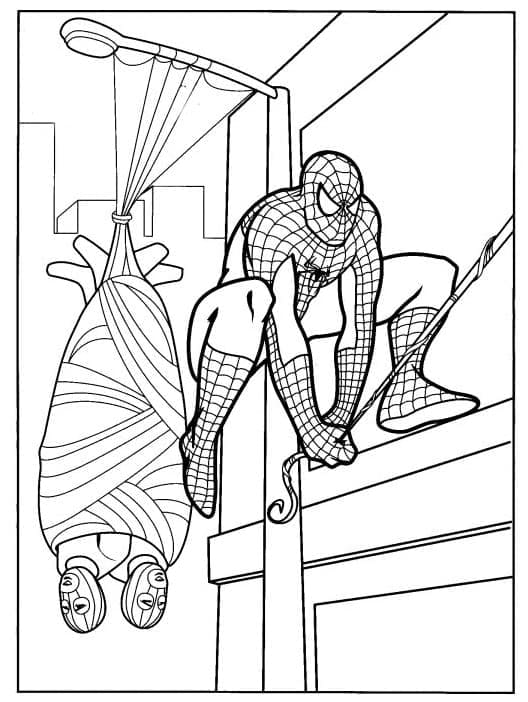 Desenho de Homem-Aranha está Pegando Ladrões para colorir