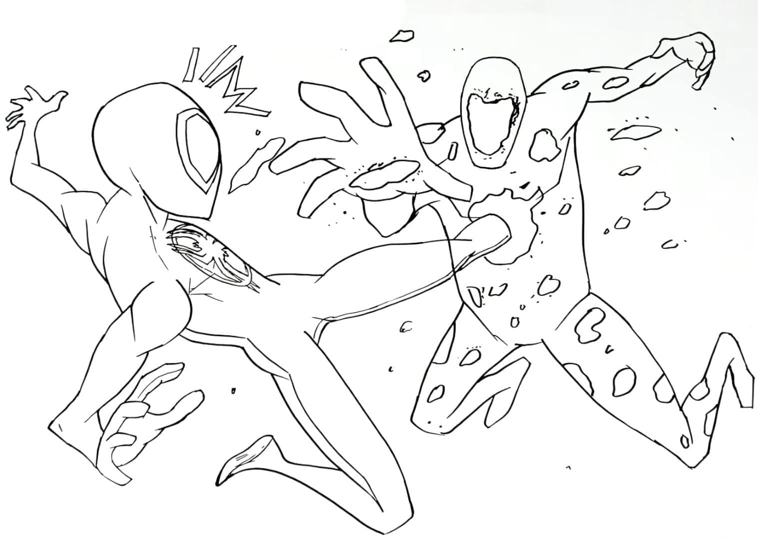 Desenho deHomem-Aranha Miles Morales vs Spot para colorir