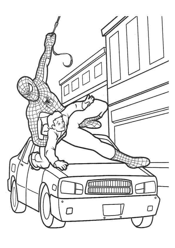 Desenho de Homem Aranha Salva um Menino para colorir