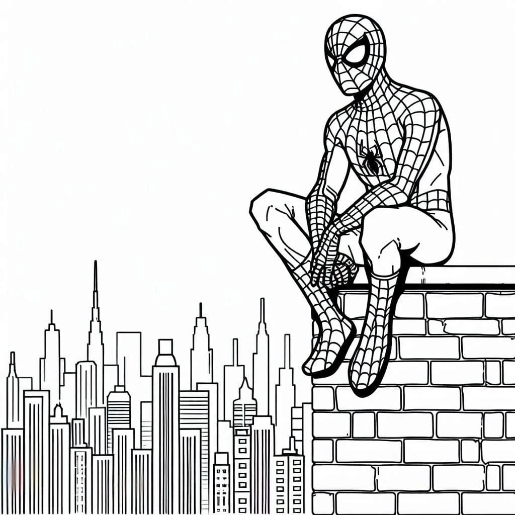 Desenho de Homem Aranha Sentado Na Chaminé para colorir