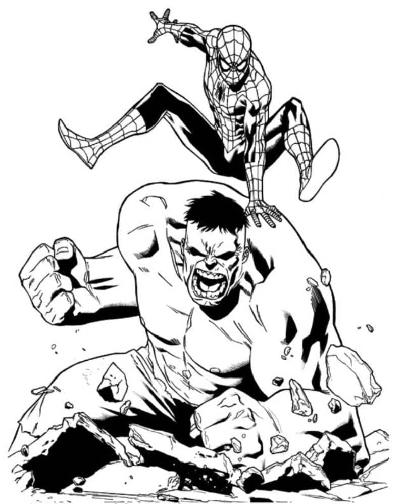 Desenho deHulk e Homem-Aranha para colorir