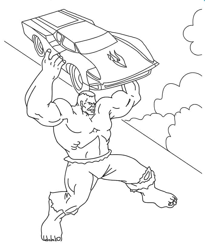 Desenho deHulk Segurando um Carro para colorir