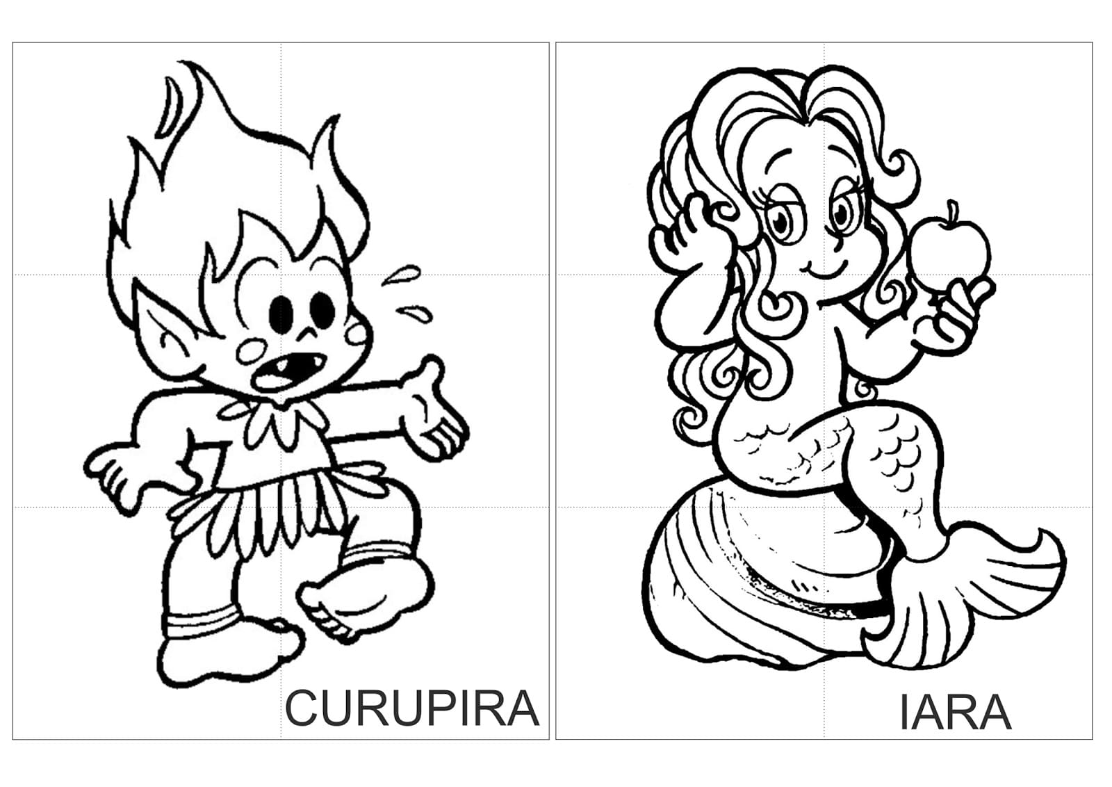 Desenho de Iara e Curupira para colorir