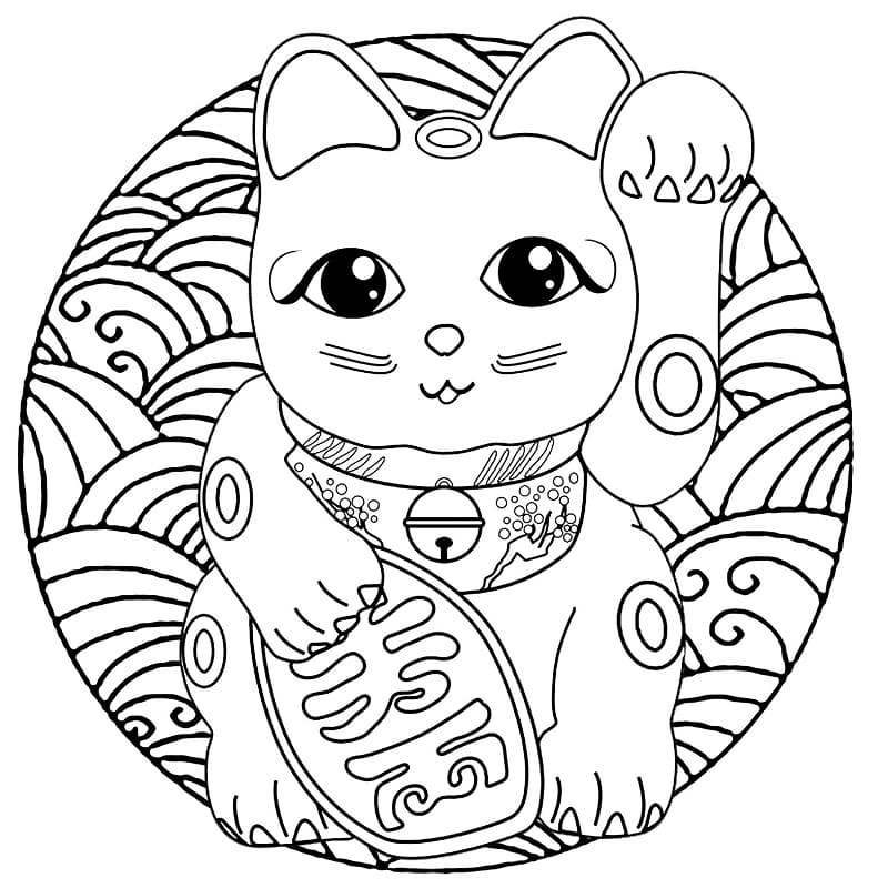 Desenho de Imagem de Maneki Neko para colorir