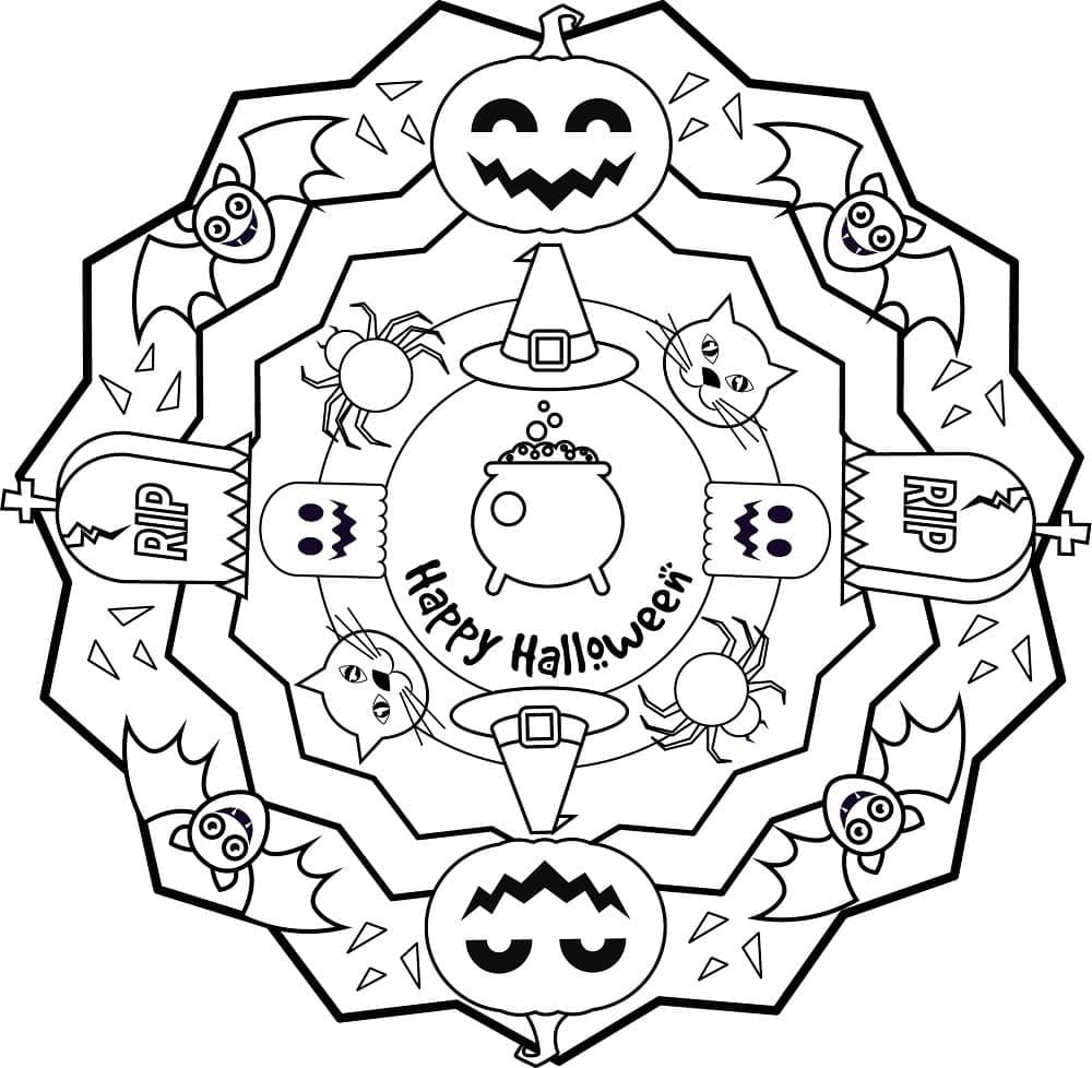 Desenho deIncrível Mandala de Halloween para colorir