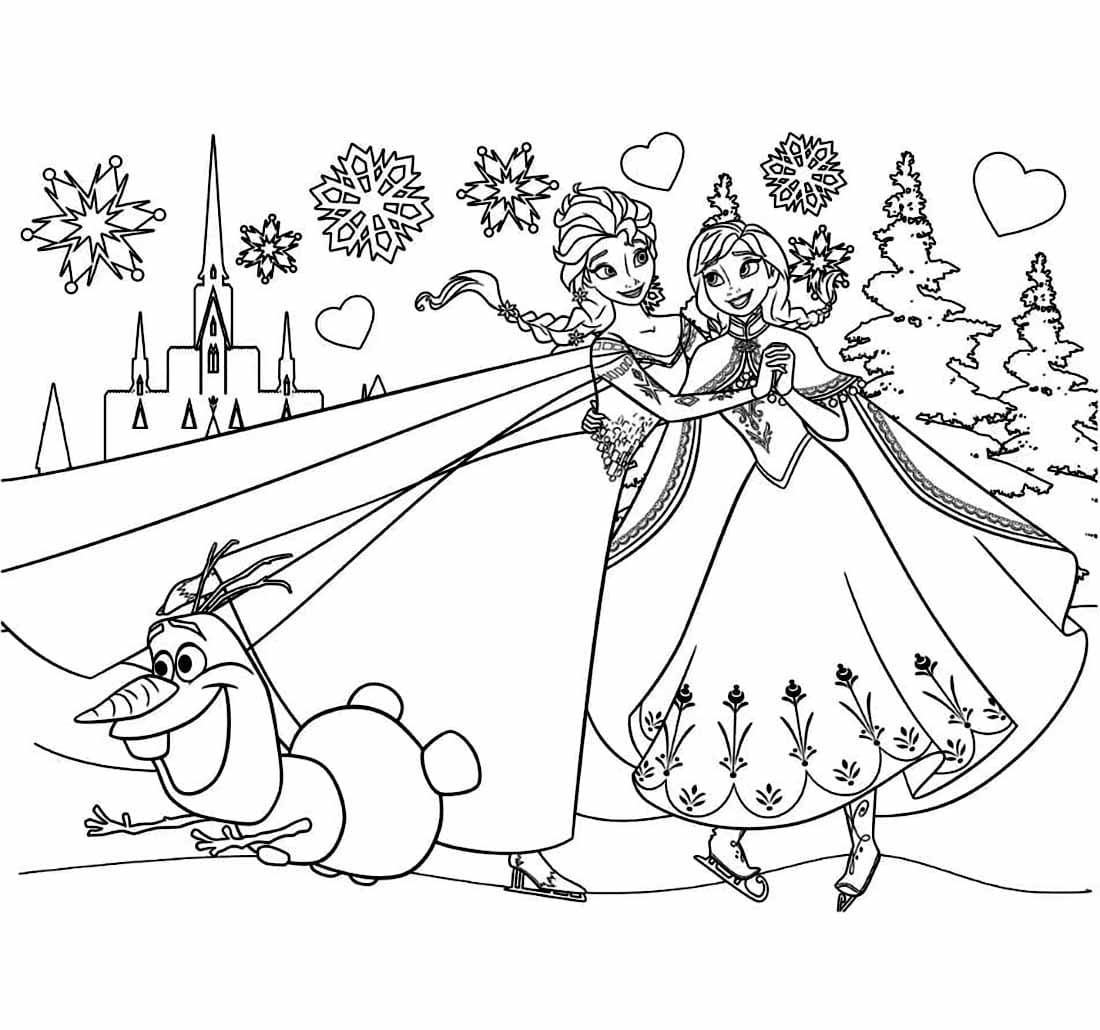 Desenho deIrmãs Estão Patinando Em Frozen para colorir