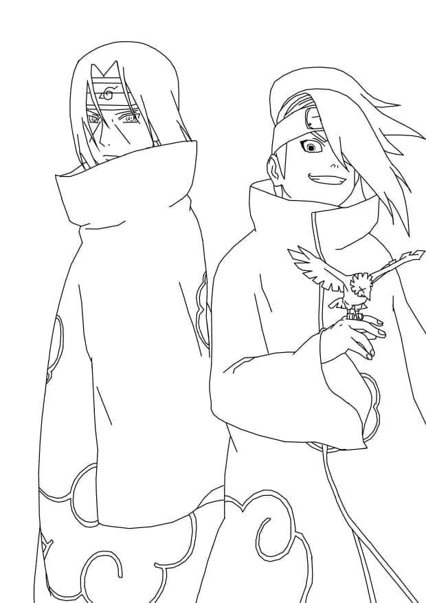 Desenho deItachi e Deidara Akatsuki para colorir