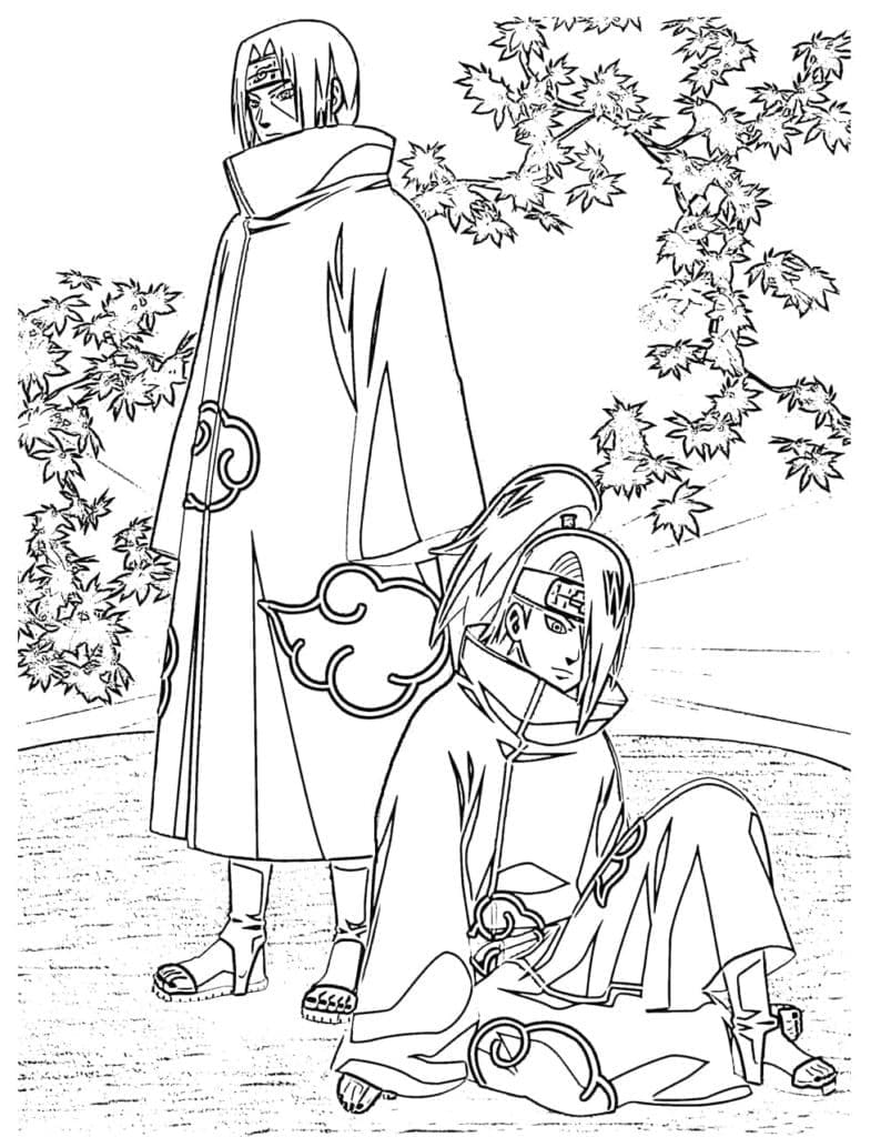 Desenho deItachi e Deidara para colorir